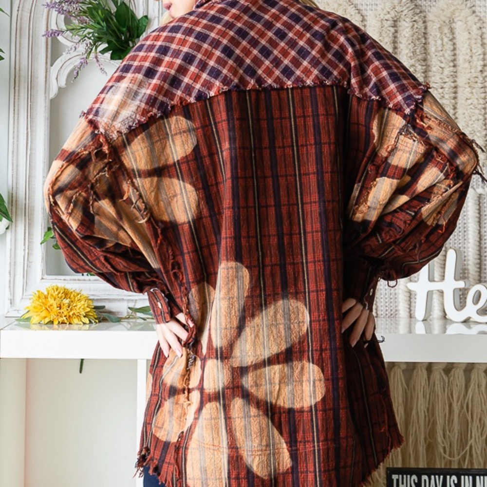 Plaid and Floral Oversized Shirt
